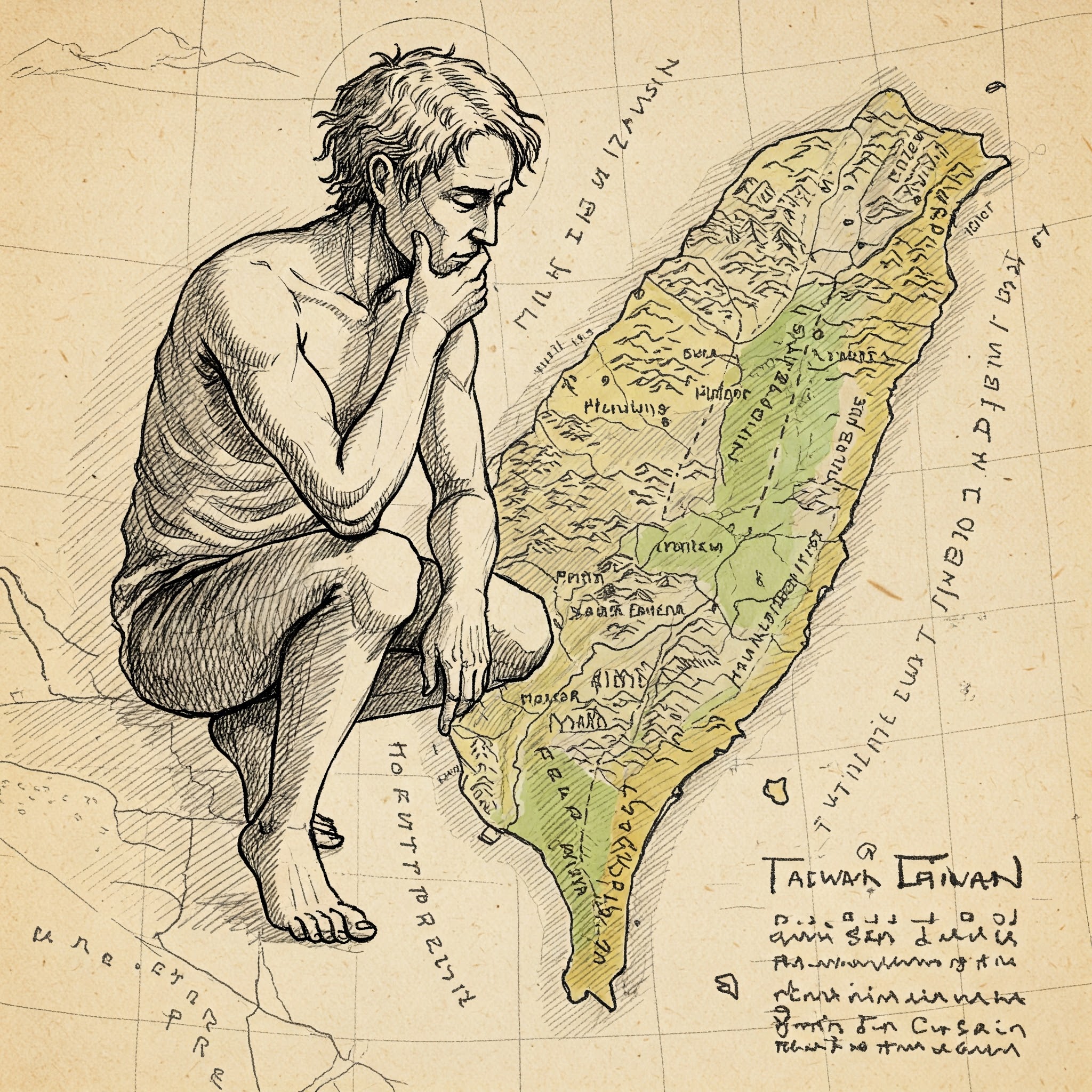 我家土地值錢嗎? 我家土地值錢嗎?一個男人在台灣地圖上沈思著